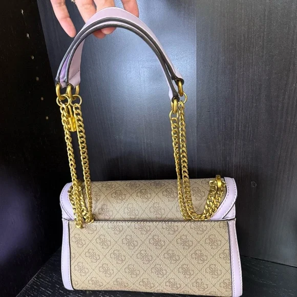 GUESS Katey Flap Shoulder Bag Lilac Rare Quilted Purse Crossbody Lavender Cream - Picture 4 of 15
